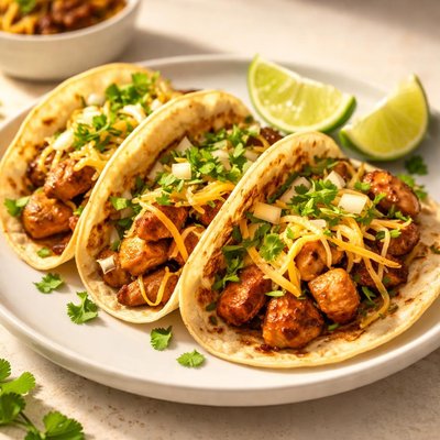 Chicken tacos with cheese onion cilantro
