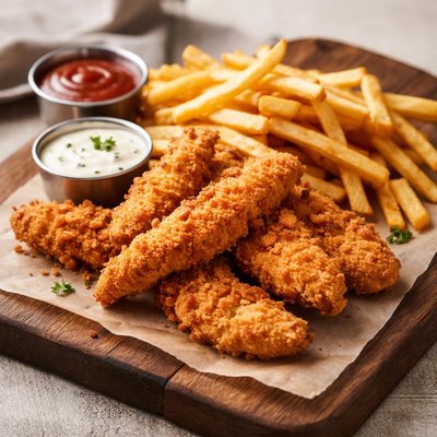 Chicken tender and fries