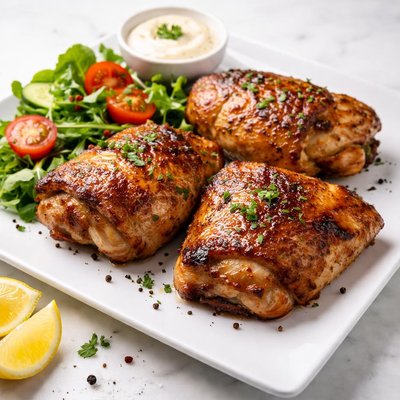 Chicken thigh grilled with skin on