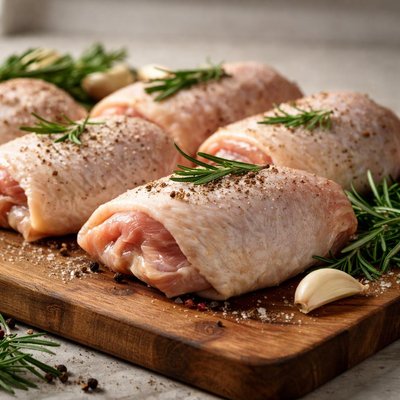 Chicken thigh skin on