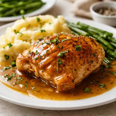 Chicken thigh with gravy