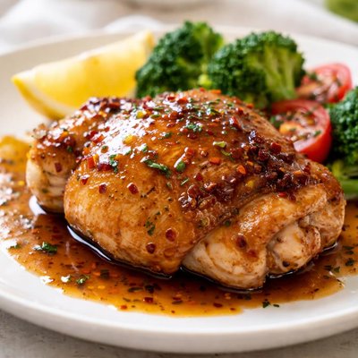 Chicken thigh with sauce