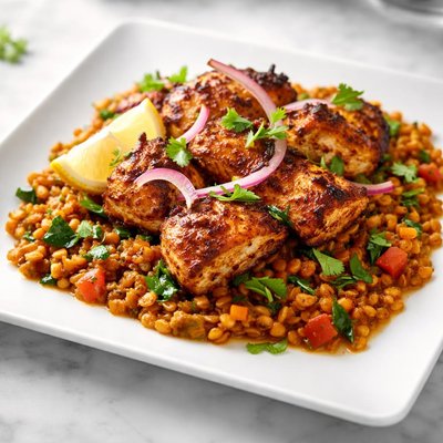 Chicken tika with lentils
