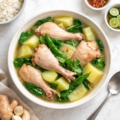 Chicken tinola with papaya
