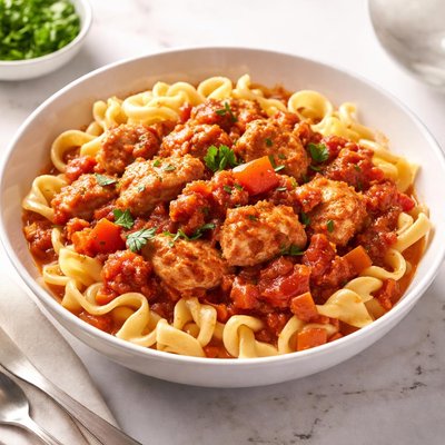 Chicken tomato stew with noodles