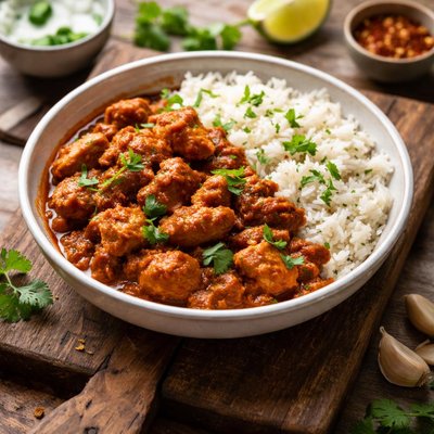 Chicken vindaloo and rice