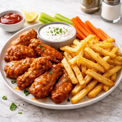 Chicken wings and fries