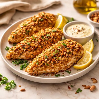 Chicken with almond breading