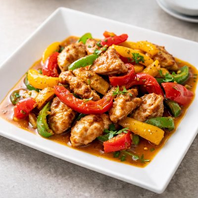 Chicken with bell peppers and sauce