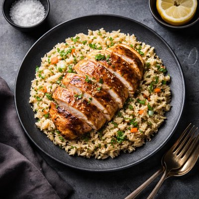 Chicken with briwn rice