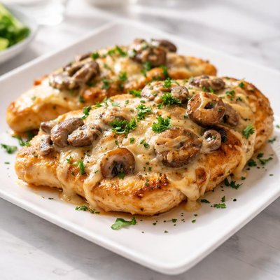 Chicken with cheese and mushrooms