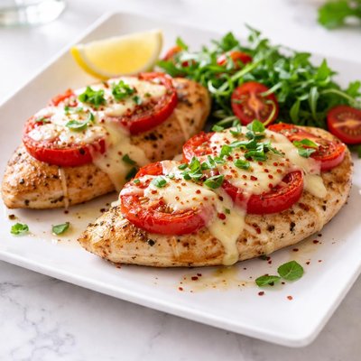 Chicken with cheese and tomato