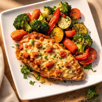 Chicken with cheese and vegetables