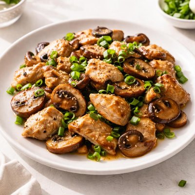 Chicken with mushrooms and green onions
