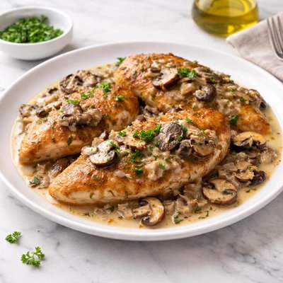 Chicken with mushrooms and sauce