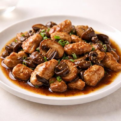 Chicken with mushrooms in soy sauce