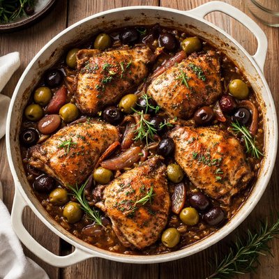 Chicken with olives and onions