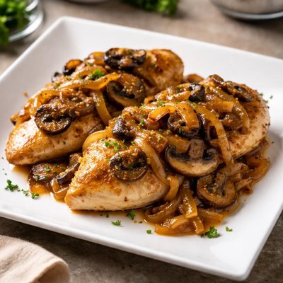 Chicken with onions and mushrooms