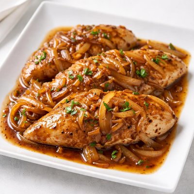 Chicken with onions and sauce