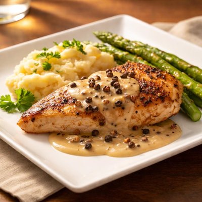 Chicken with peppercorn sauce