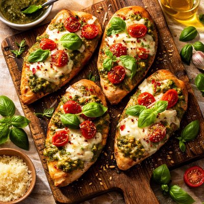 Chicken with pesto and cheese