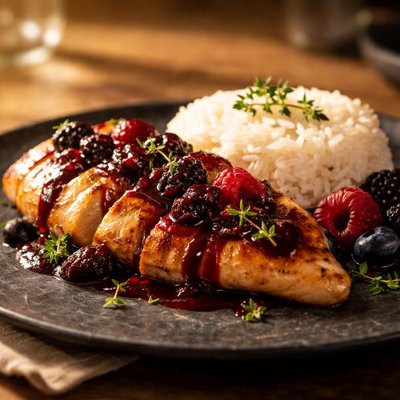 Chicken with rice and berry sauce
