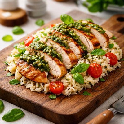 Chicken with rice and pesto