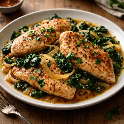 Chicken with spinach and onions