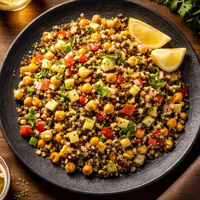 Chickpea lentil quinoa corn salad