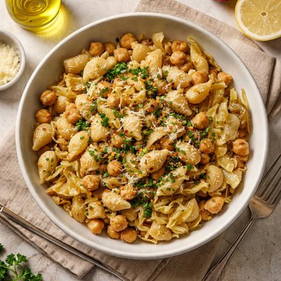 Chickpea pasta with cabage