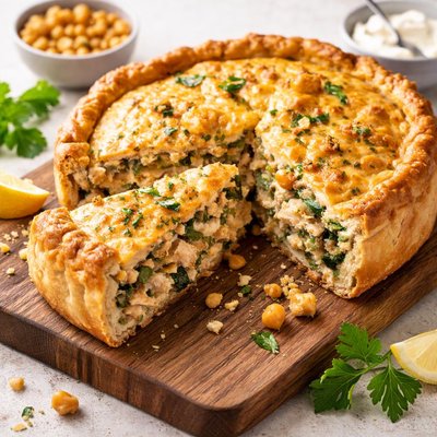 Chickpea pie with chicken and light cream cheese
