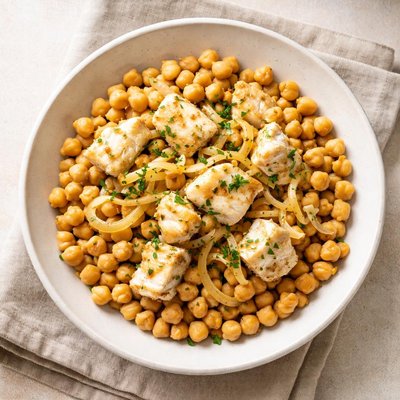 Chickpeas with cod and onion