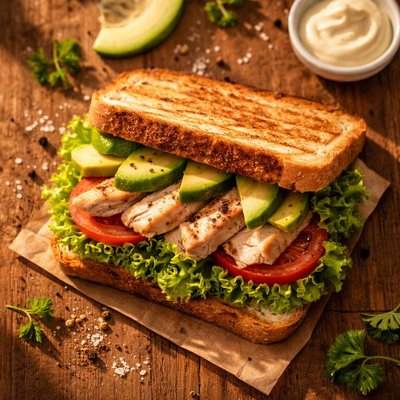 Chiken and avocado sandwich with lettuce