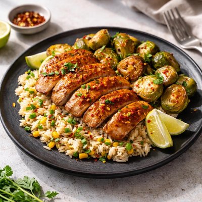 Chili lime chicken rice and brussel