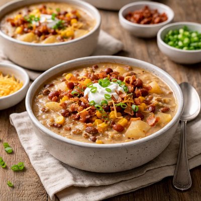Chili loaded baked potato soup