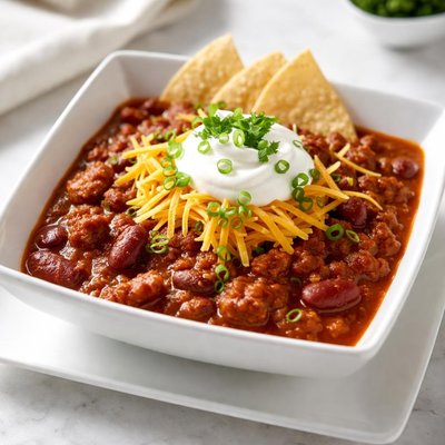Chili with cheese and sour cream