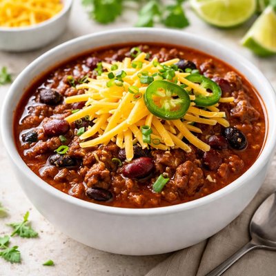 Chili with shredded cheese