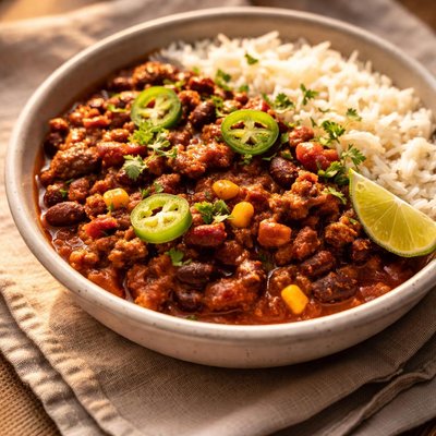 Chilli con carne with rice