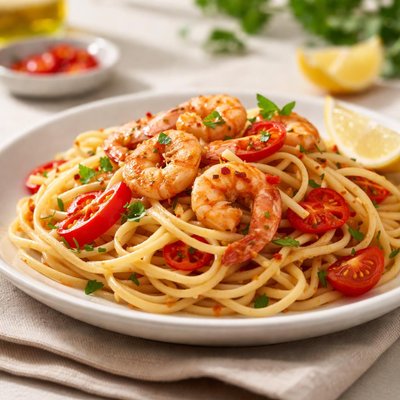 Chilli prawn linguine