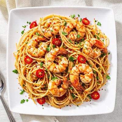 Chilli prawn spaghetti