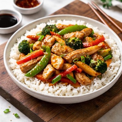Chinese chicken and vegetables with rice