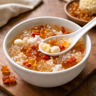 Chinese dessert coconut peach gum