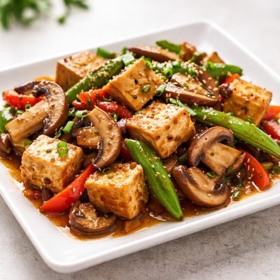 Chinese ginger mushroom and tofu stir fry