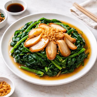 Chinese spinach with sliced abalone