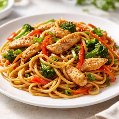 Chinese stir fry chicken noodle
