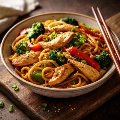 Chinese stir fry chicken noodled