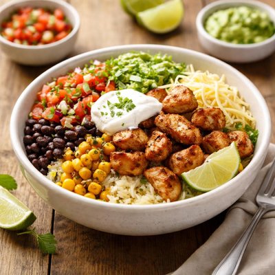 Chipotle bowl with chickhen and sour cream