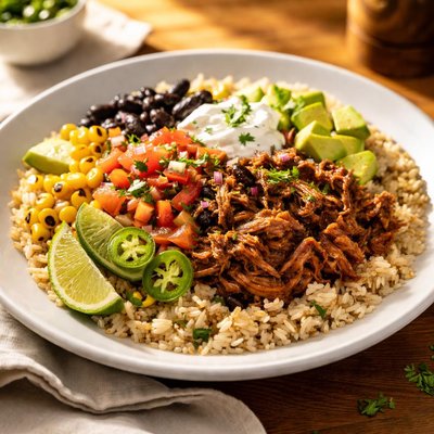 Chipotle brown rice barbacoa bowl