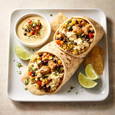 Chipotle burrito with chicken and queso
