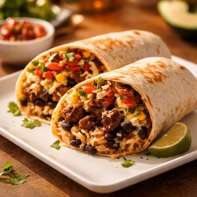 Chipotle steak and rice and black bean burrito with cheese
